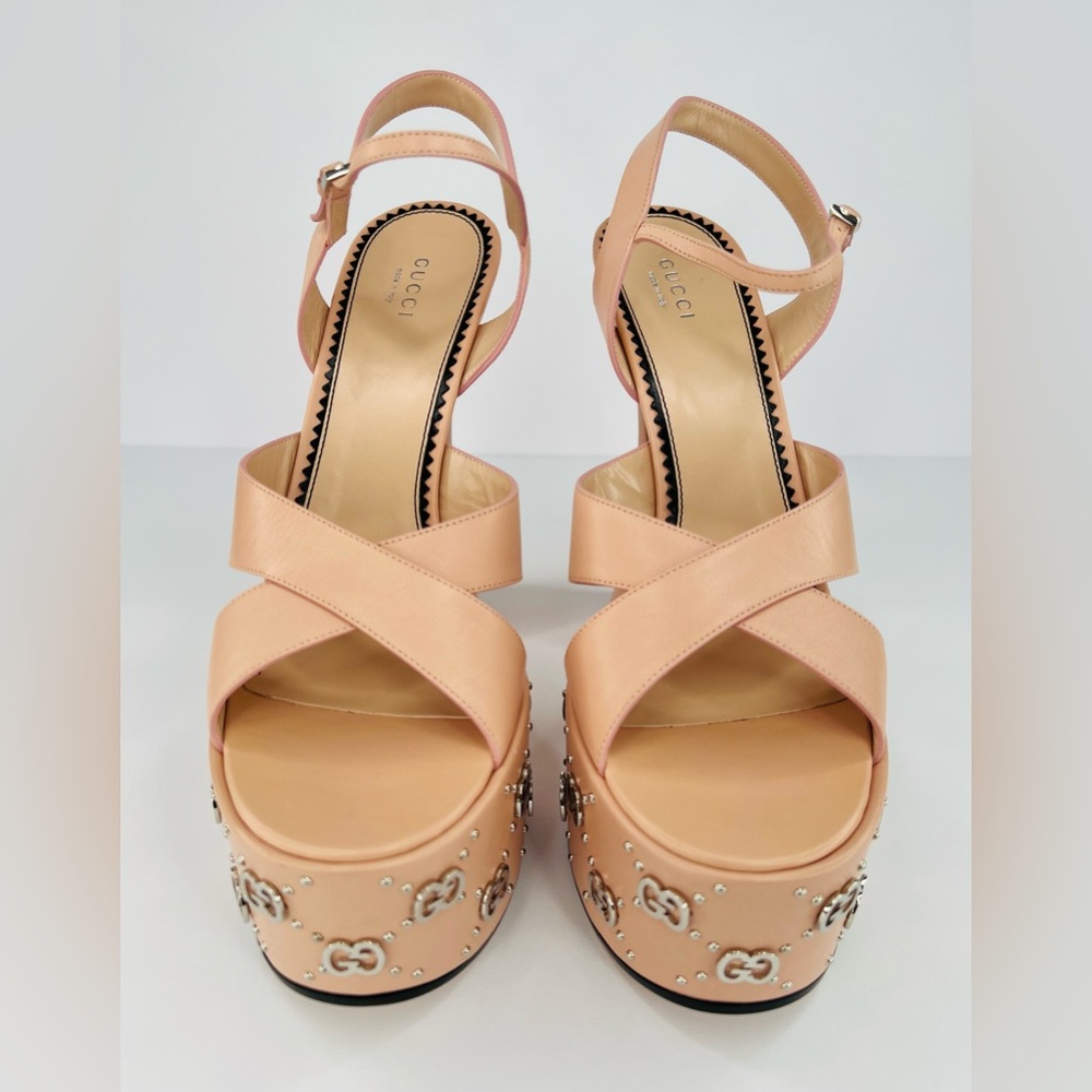 GUCCI JANAYA INTERLOCKING G PLATFORM PLATO ANKLE STRAP STUD SANDALS SIZE EU 40.5 - Picture 12 of 13